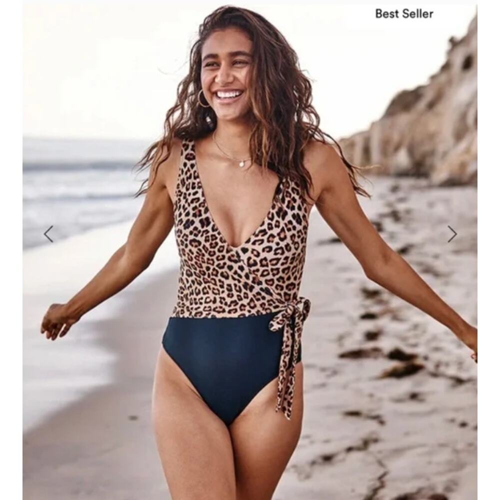 Summersalt Swimsuit Womens Size 22 Perfect Wrap One-Piece‎ Leopard Black V Neck - Picture 2 of 15